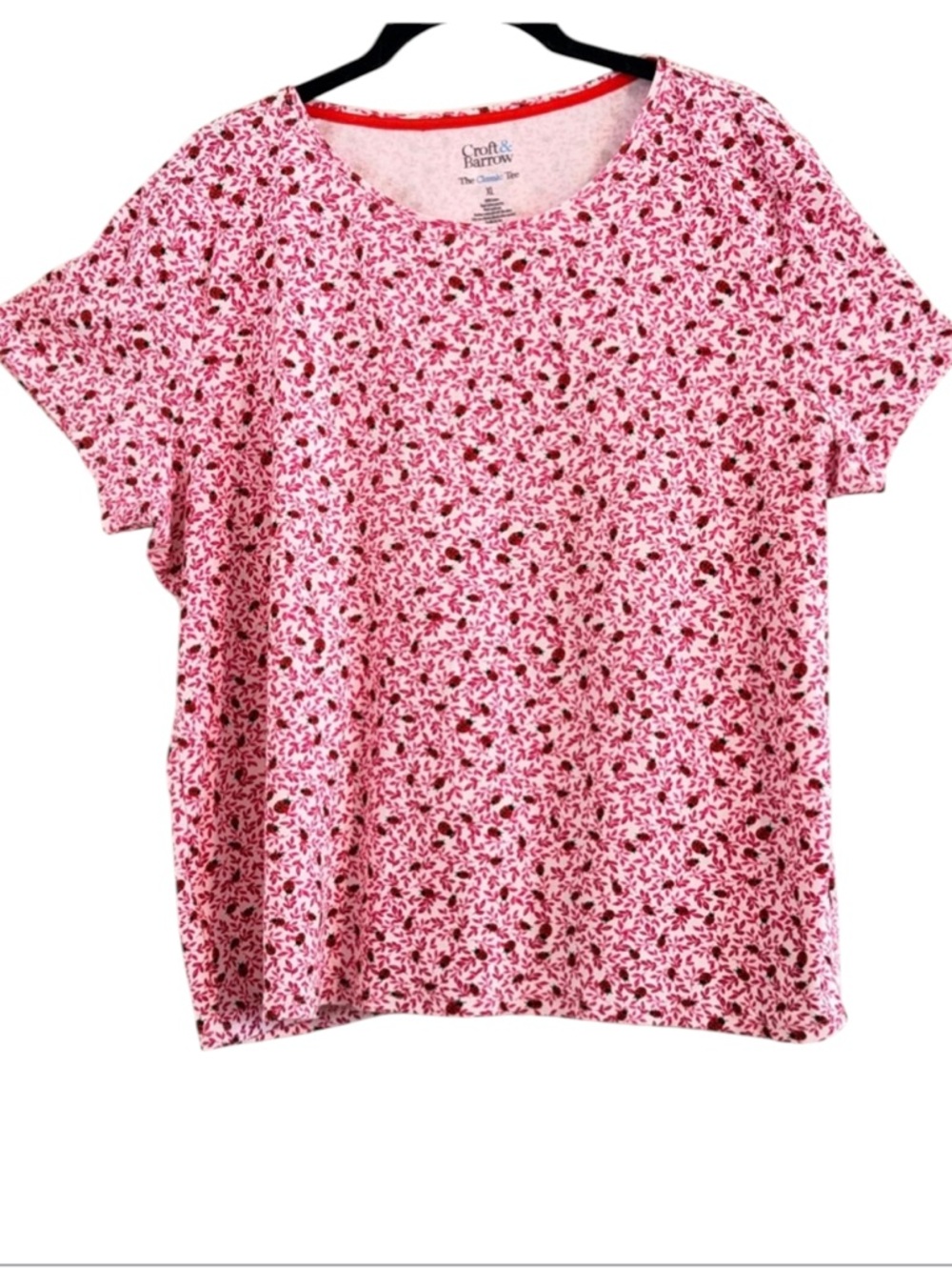 Croft & Barrow Red and Pink Ladybug Floral Short Sleeve Tee Size XL